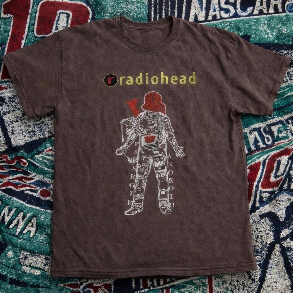 Y2K Alt Radiohead Graphic Tee Brown Unisex Boxy Fit.